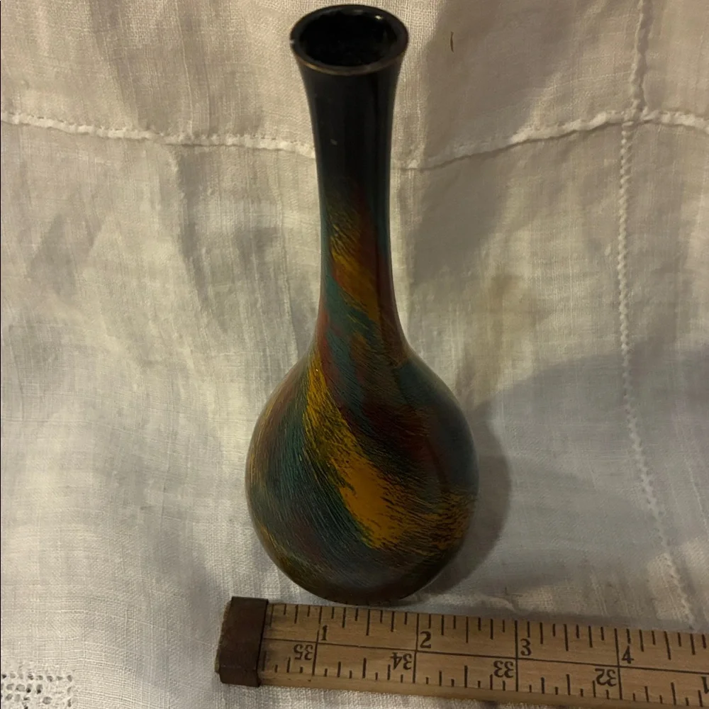 Toyo 7” Multicolor Ceramic Vase Metal Multicolor  Bud Vase